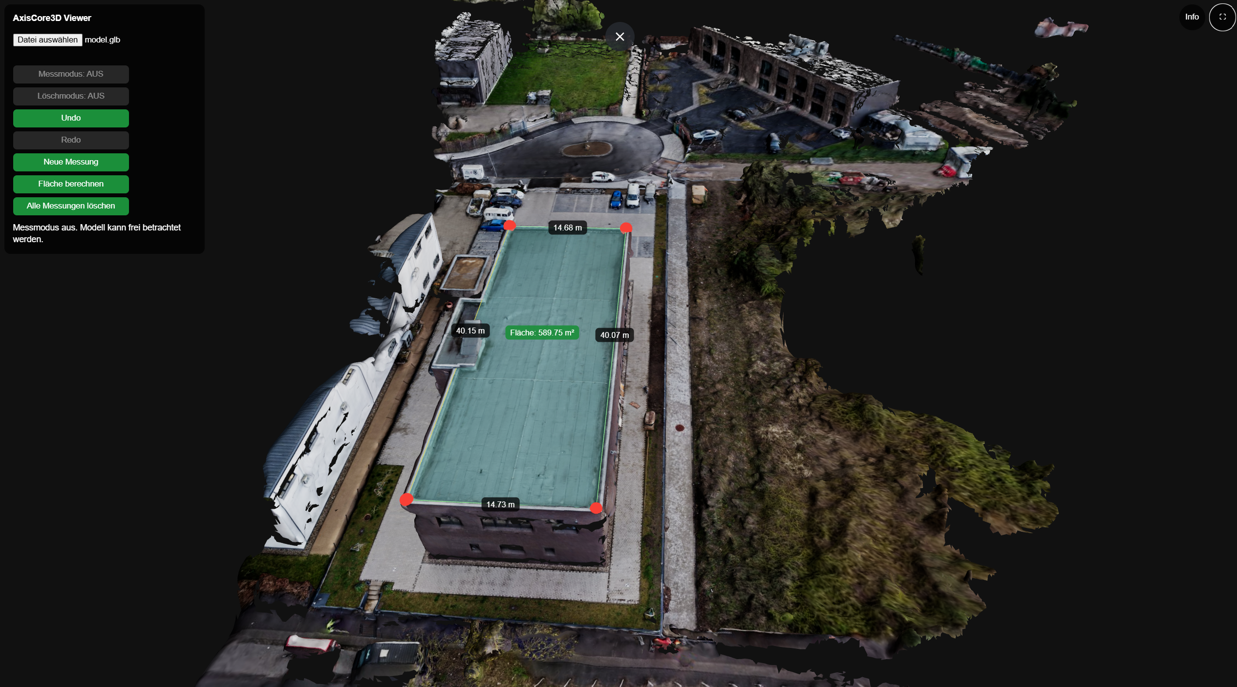 AxisCore3D Viewer mit Dachflächenmessung